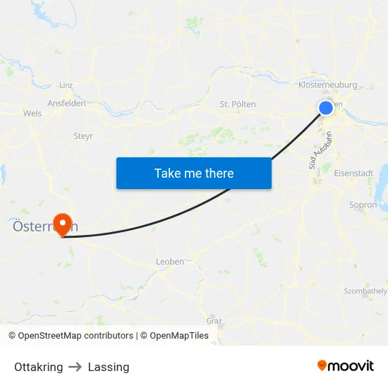 Ottakring to Lassing map