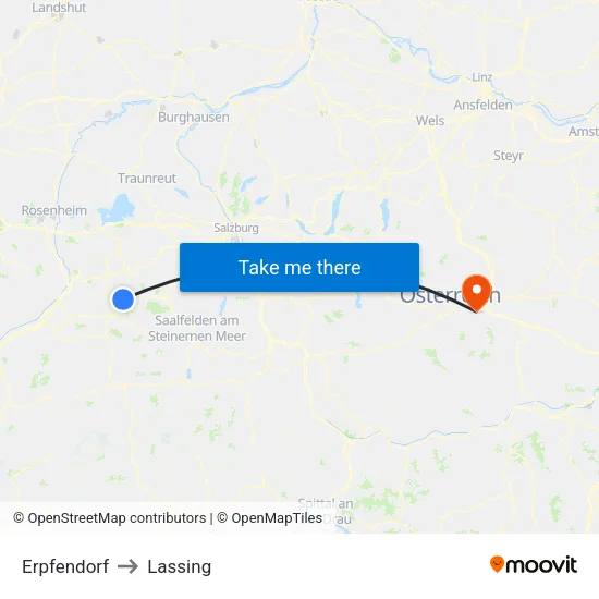 Erpfendorf to Lassing map