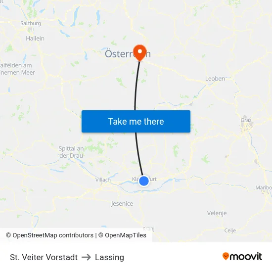 St. Veiter Vorstadt to Lassing map