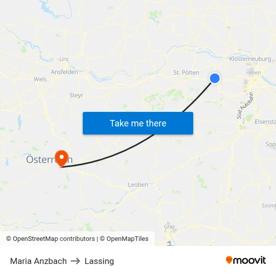 Maria Anzbach to Lassing map