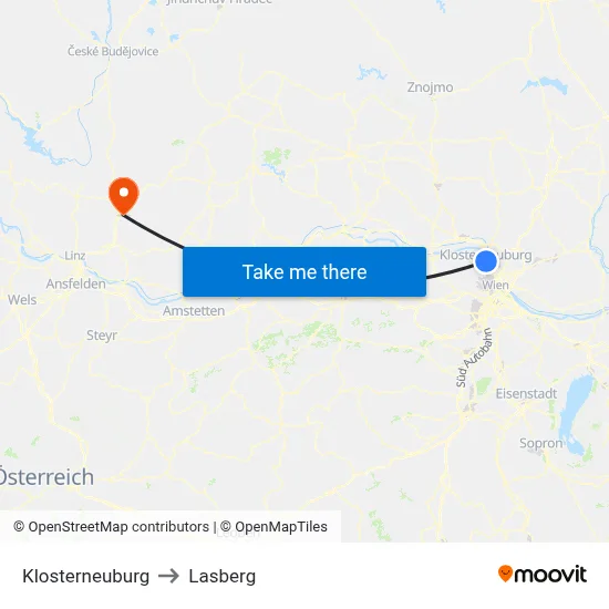 Klosterneuburg to Lasberg map