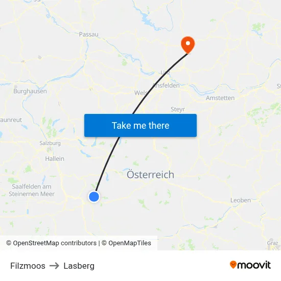 Filzmoos to Lasberg map