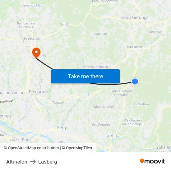 Altmelon to Lasberg map
