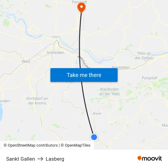 Sankt Gallen to Lasberg map