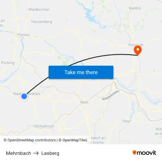 Mehrnbach to Lasberg map