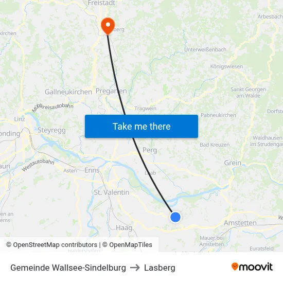 Gemeinde Wallsee-Sindelburg to Lasberg map