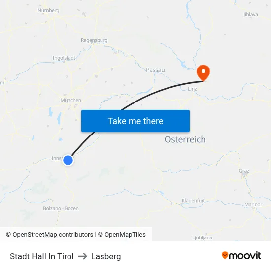 Stadt Hall In Tirol to Lasberg map