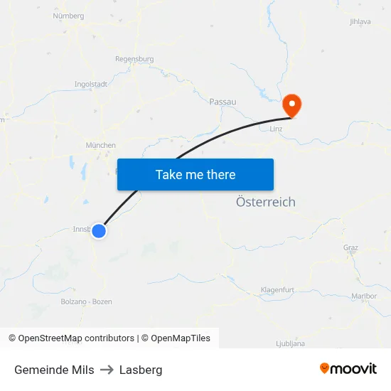 Gemeinde Mils to Lasberg map