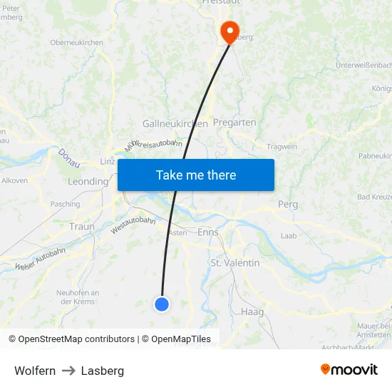 Wolfern to Lasberg map