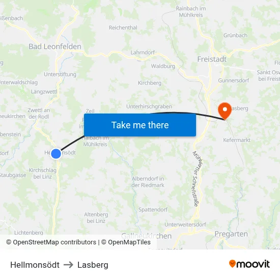 Hellmonsödt to Lasberg map