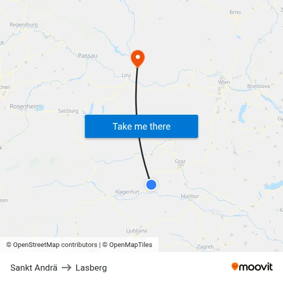 Sankt Andrä to Lasberg map