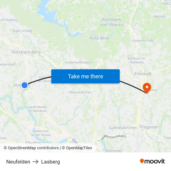 Neufelden to Lasberg map