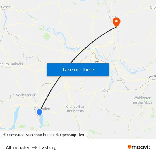 Altmünster to Lasberg map