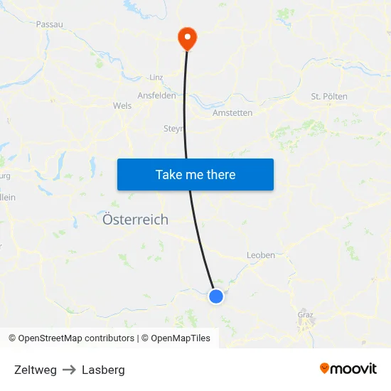 Zeltweg to Lasberg map