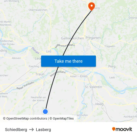 Schiedlberg to Lasberg map