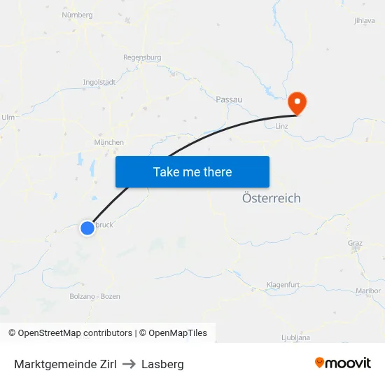 Marktgemeinde Zirl to Lasberg map