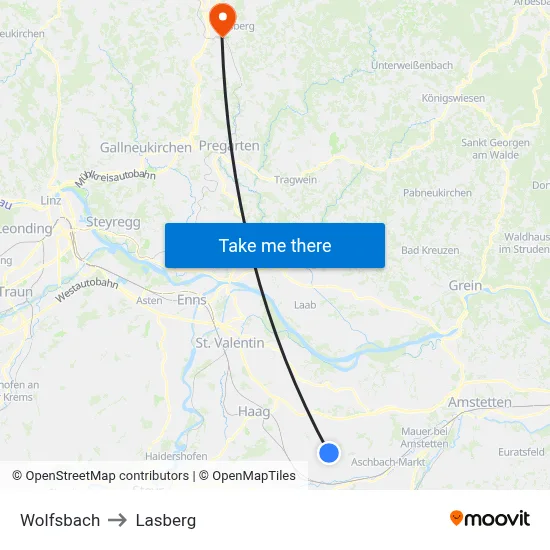 Wolfsbach to Lasberg map