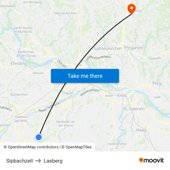 Sipbachzell to Lasberg map
