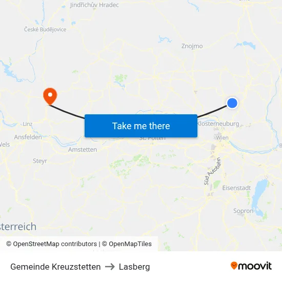 Gemeinde Kreuzstetten to Lasberg map