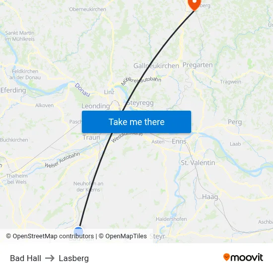 Bad Hall to Lasberg map
