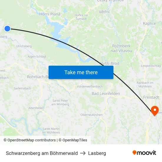 Schwarzenberg am Böhmerwald to Lasberg map