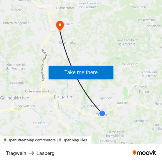 Tragwein to Lasberg map