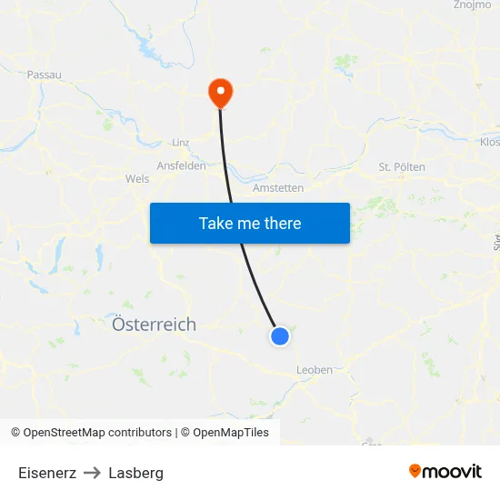 Eisenerz to Lasberg map