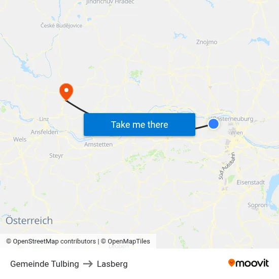 Gemeinde Tulbing to Lasberg map