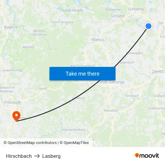 Hirschbach to Lasberg map