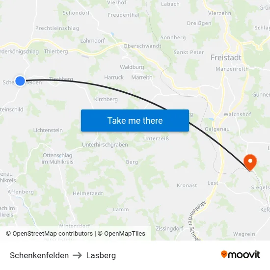 Schenkenfelden to Lasberg map