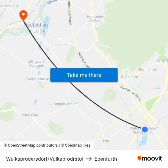 Wulkaprodersdorf/Vulkaprodrštof to Ebenfurth map
