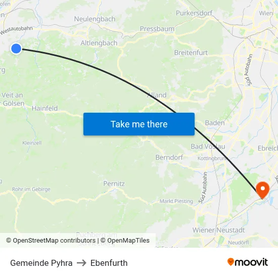 Gemeinde Pyhra to Ebenfurth map