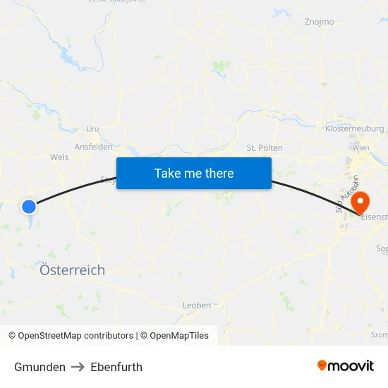 Gmunden to Ebenfurth map