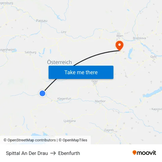 Spittal An Der Drau to Ebenfurth map