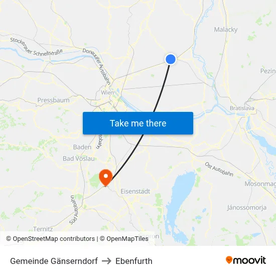 Gemeinde Gänserndorf to Ebenfurth map