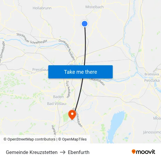 Gemeinde Kreuzstetten to Ebenfurth map