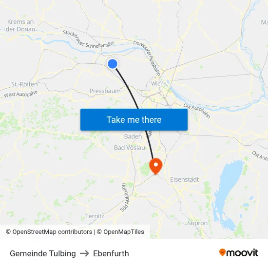 Gemeinde Tulbing to Ebenfurth map