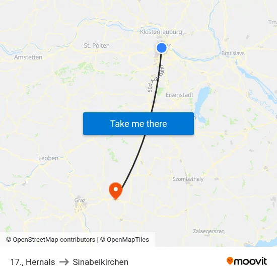17., Hernals to Sinabelkirchen map