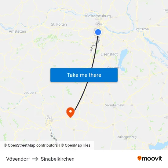 Vösendorf to Sinabelkirchen map