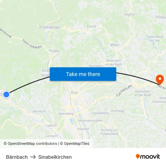 Bärnbach to Sinabelkirchen map