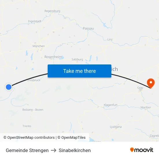 Gemeinde Strengen to Sinabelkirchen map