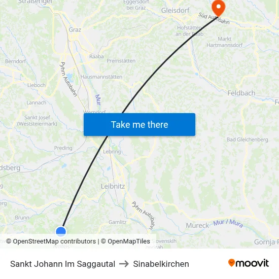 Sankt Johann Im Saggautal to Sinabelkirchen map