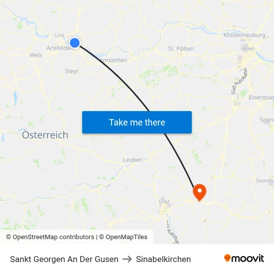 Sankt Georgen An Der Gusen to Sinabelkirchen map