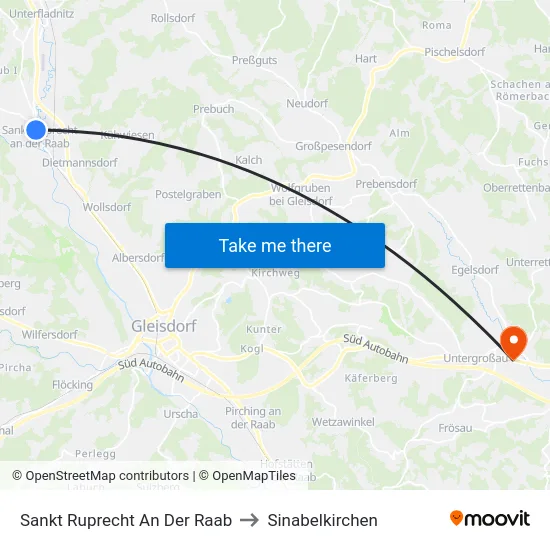 Sankt Ruprecht An Der Raab to Sinabelkirchen map