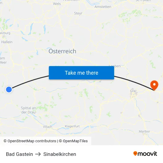 Bad Gastein to Sinabelkirchen map
