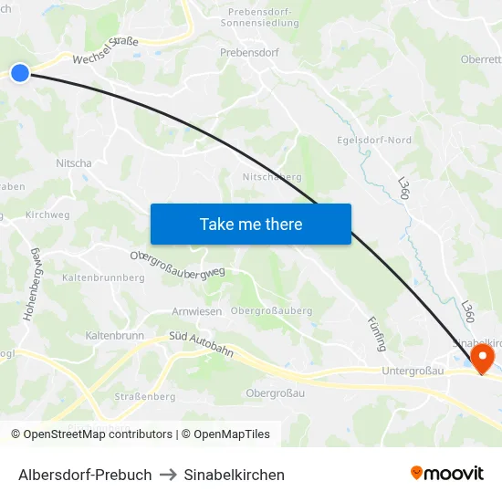 Albersdorf-Prebuch to Sinabelkirchen map