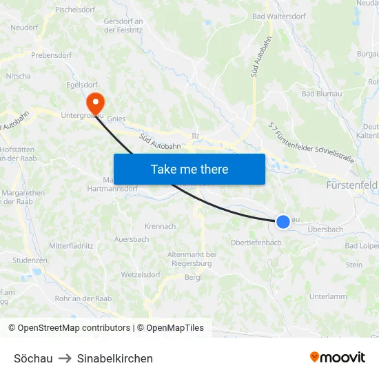 Söchau to Sinabelkirchen map