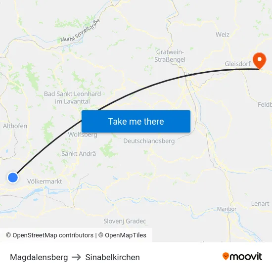 Magdalensberg to Sinabelkirchen map