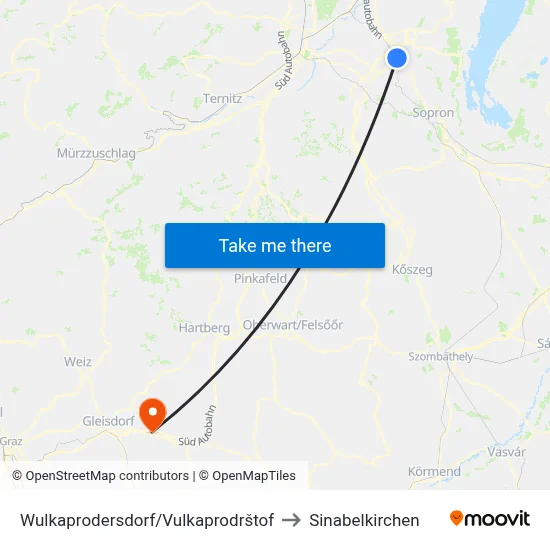 Wulkaprodersdorf/Vulkaprodrštof to Sinabelkirchen map