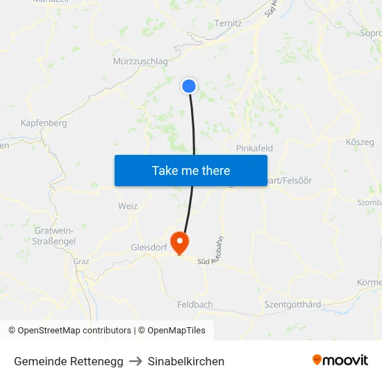 Gemeinde Rettenegg to Sinabelkirchen map